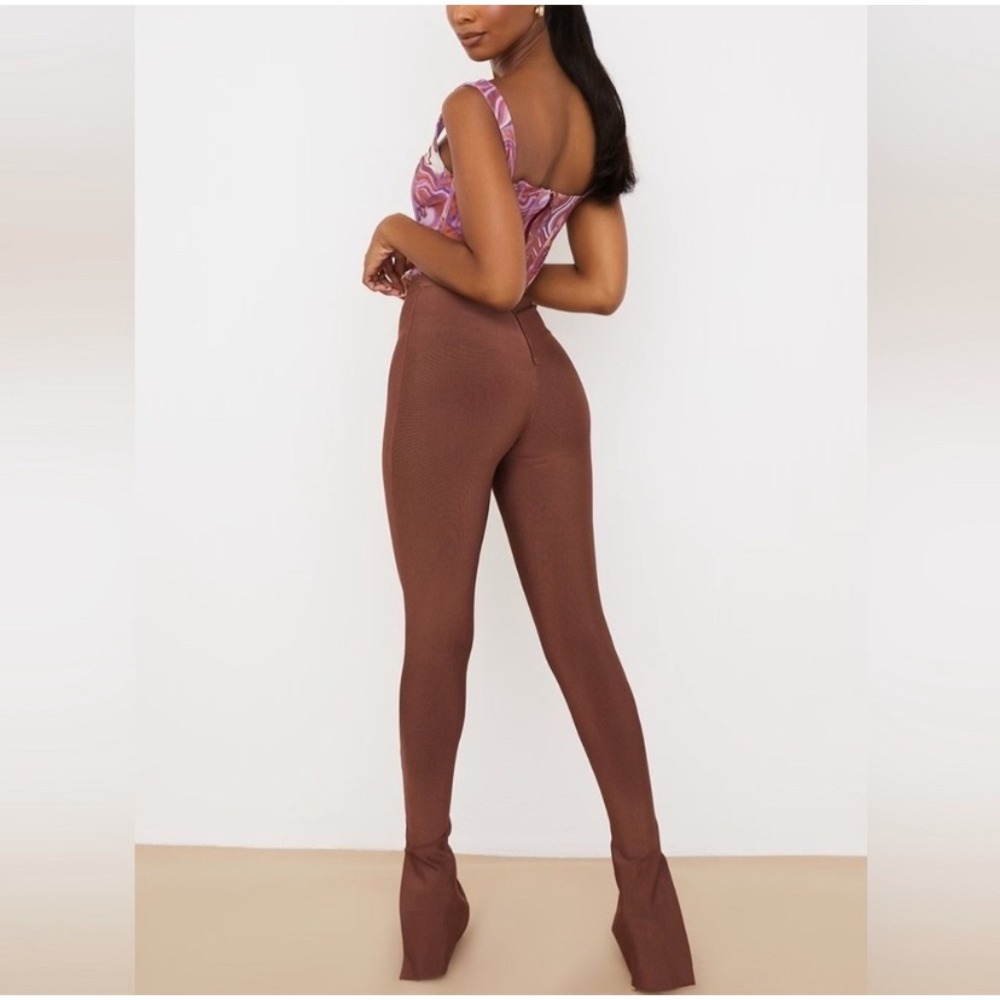 House of CB Gloriette High Waist Bandage Leggings Brown Split Hem Size L